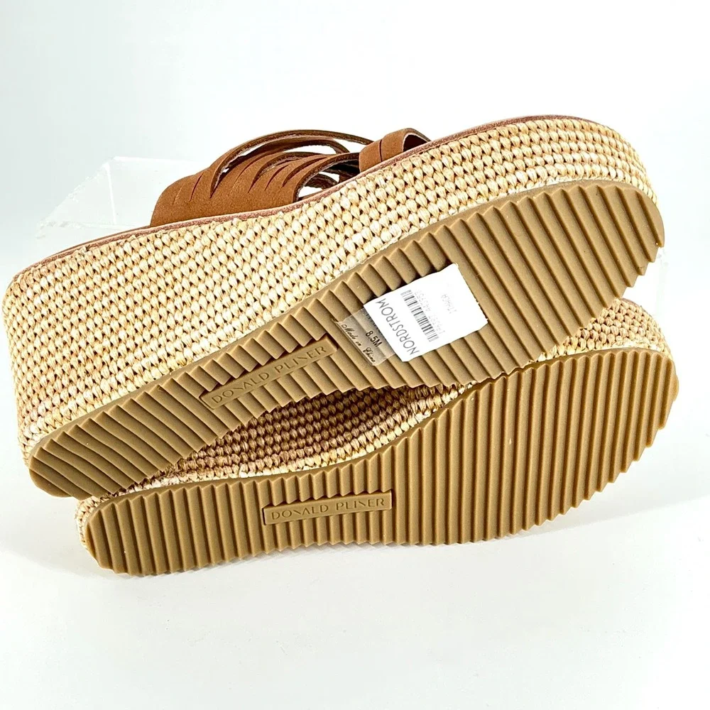 Donald Pliner Size 8.5 Tan Suede‎ Strappy Raffia Wedge Sandals NEW Ithaca $228
